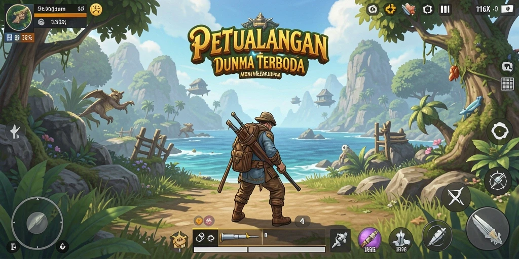Screenshot gameplay 116X menampilkan eksplorasi dunia terbuka yang memukau.