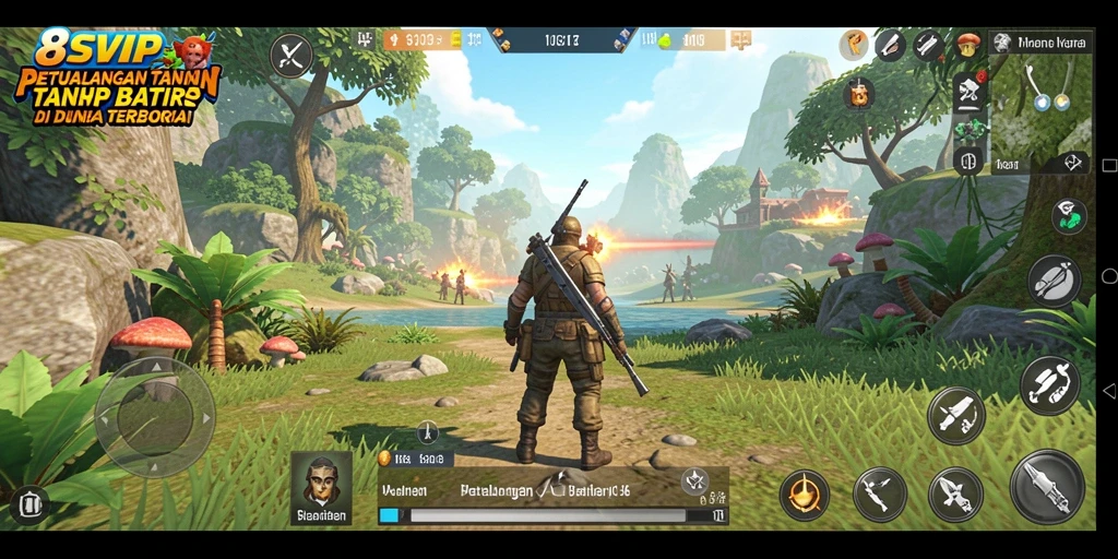 Screenshot gameplay 8SVIP menampilkan eksplorasi di dunia terbuka yang luas.