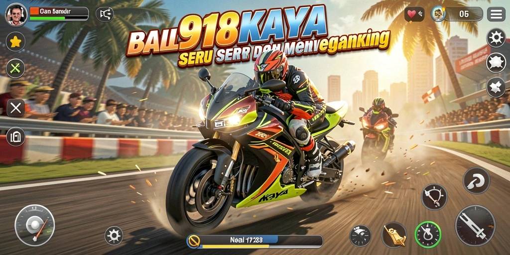 Screenshot gameplay balapan motor yang menegangkan.