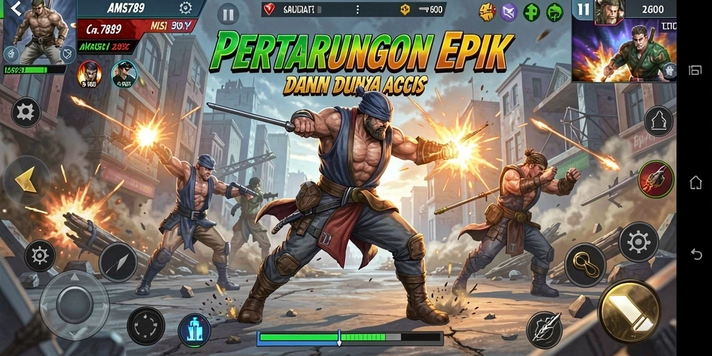 Tangkapan layar gameplay AMS789 menampilkan aksi pertarungan yang mendebarkan.