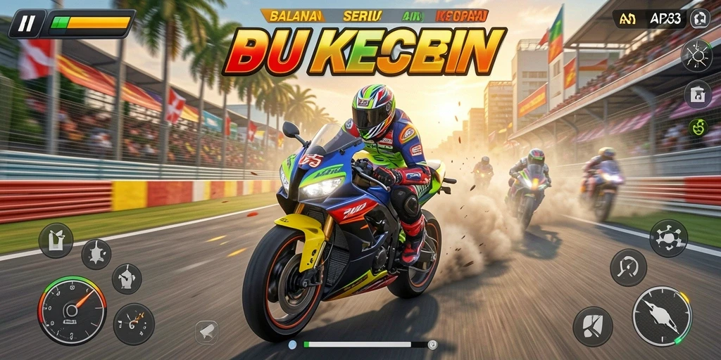 Screenshot gameplay API33 menampilkan aksi balap motor yang mendebarkan.