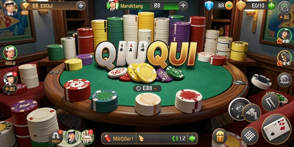 Tampilan screenshot utama E88 dengan gameplay QiuQiu yang seru.