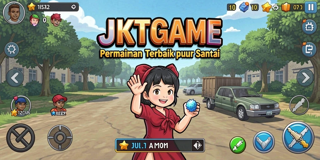 Screenshot menampilkan gameplay santai JKTGAME dengan karakter yang sedang berkembang.