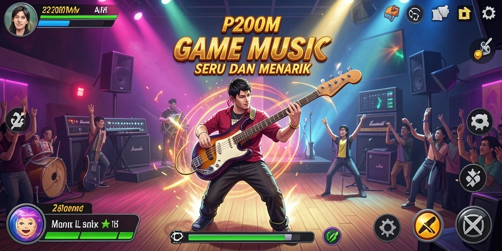 Tampilan gameplay P200M dengan deretan lagu dan interaksi pemain.