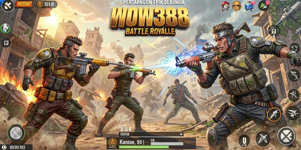 Screenshot WOW388 menampilkan momen intens dalam pertarungan Battle Royale.